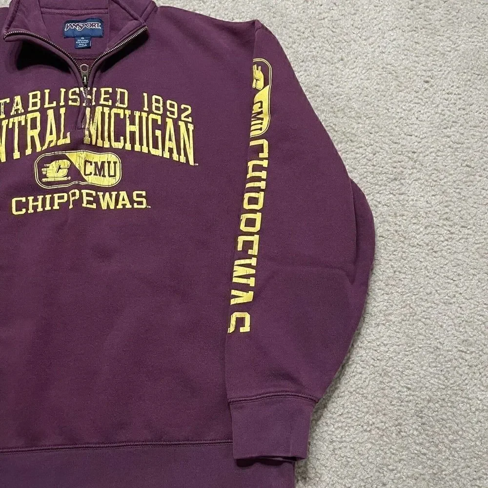 Vtg Central Michigan Chips JanSport Quarter Zip Pull Over Sweater Extra Large